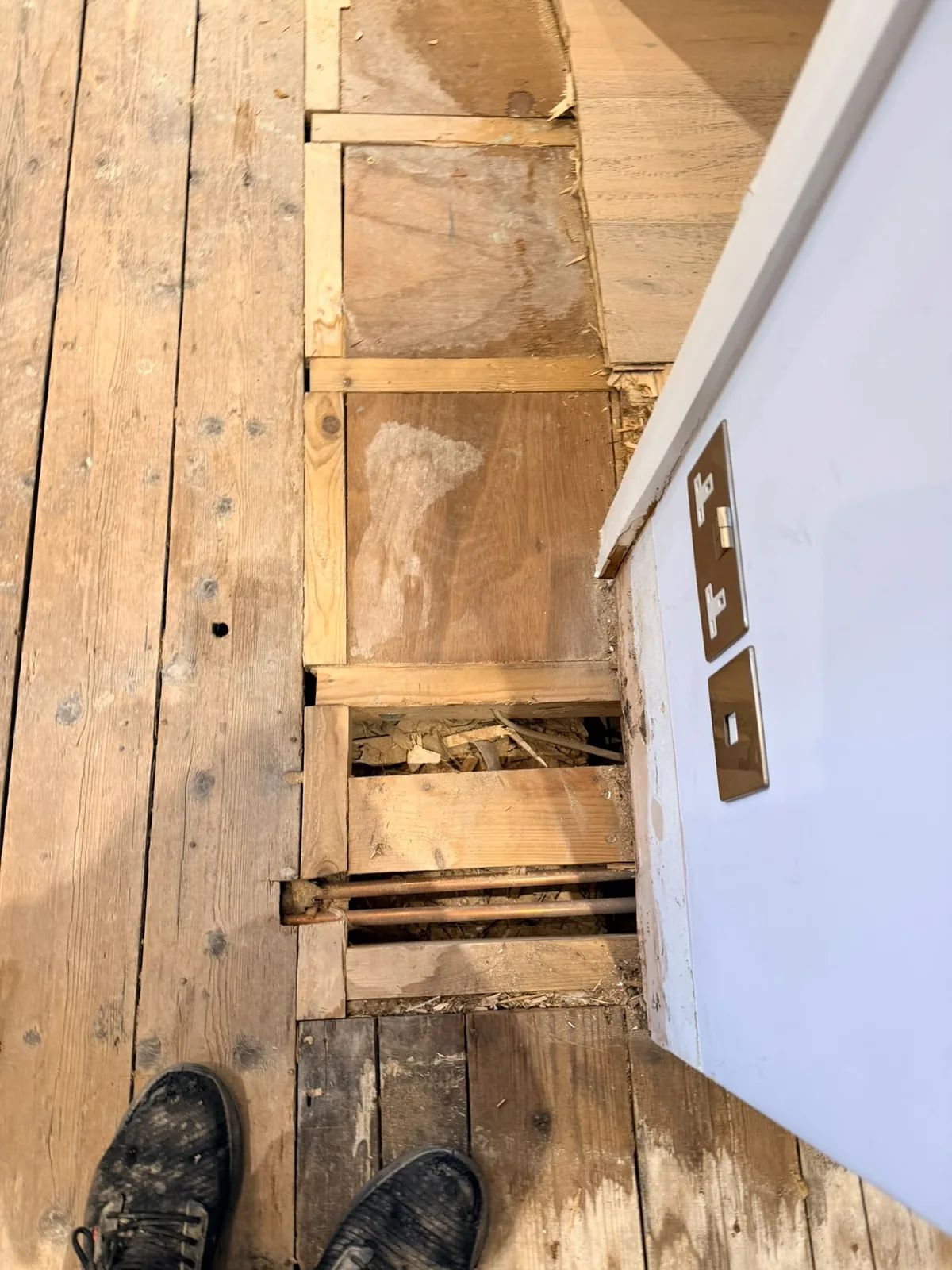 Timber floor repair in progress after inspection